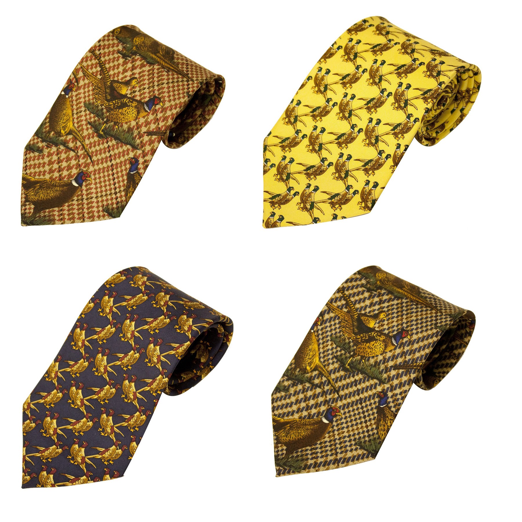 Bisley Pheasants Tie 100% Silk Bright colours Shooting hunting scenes